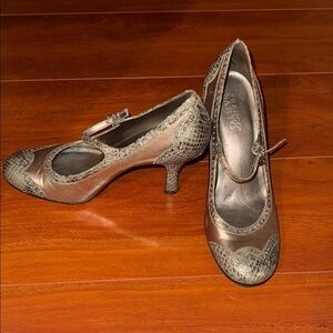 Franco Sarto Snakeskin Patterned MJ Heels